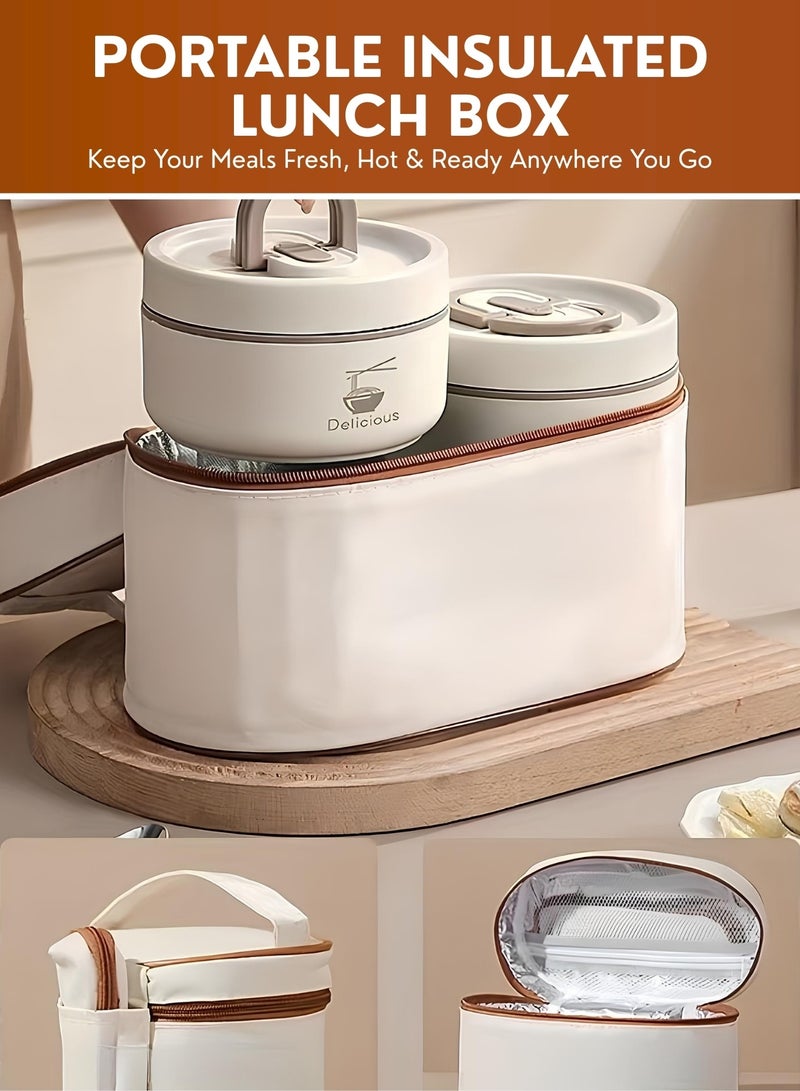 زستو علبة غداء حرارية قابلة للتسخين بالميكروويف، حاويات غداء معزولة محمولة مع حقيبة، مانعة للتسرب وقابلة للتكديس، حافظة طعام من الستانلس ستيل للبالغين والأطفال، مجموعة من 3 صناديق بنتو معزولة متعددة الطبقات - Image 2